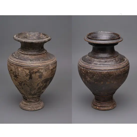 Two Khmer Empire stoneware jars,